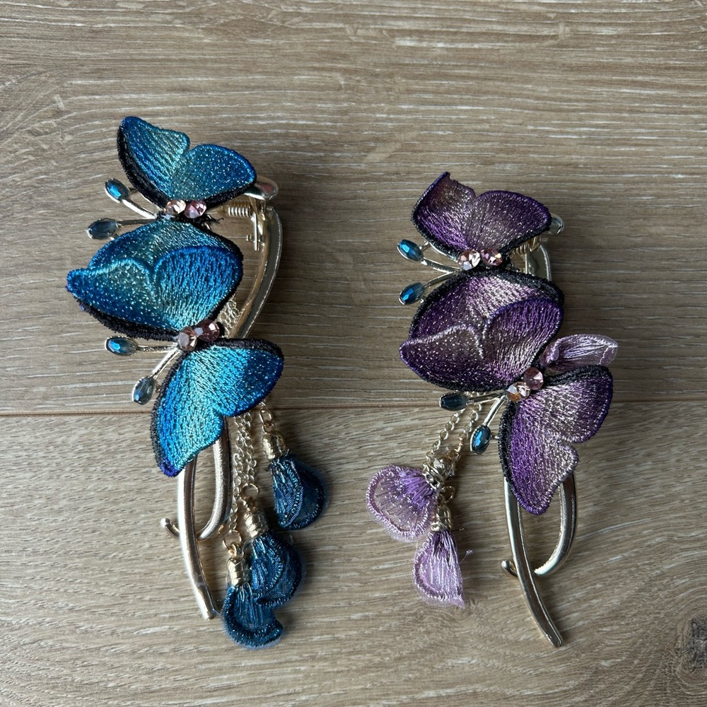 Elegant Butterfly Hair Clips - Blue and Purple